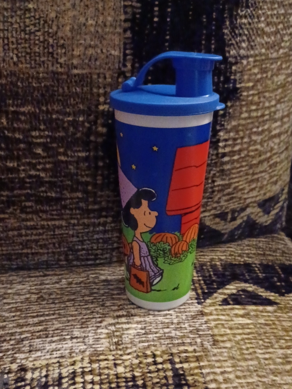 4/$60 New Blue Halloween Peanuts Tupperware Travel Cup with Flip Lid - 16 oz.
